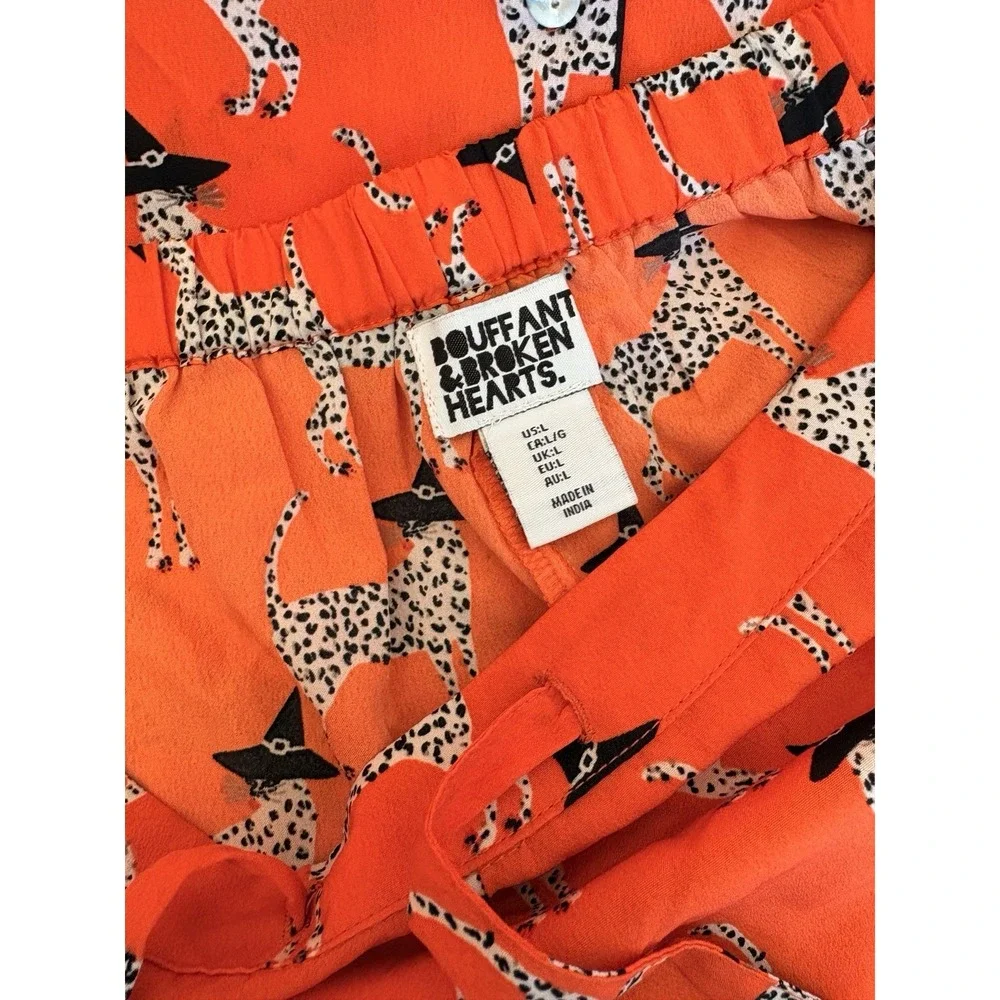 Bouffants & Broken Hearts Orange Leopard Cheetah Witch PJs Shorts Halloween SzL